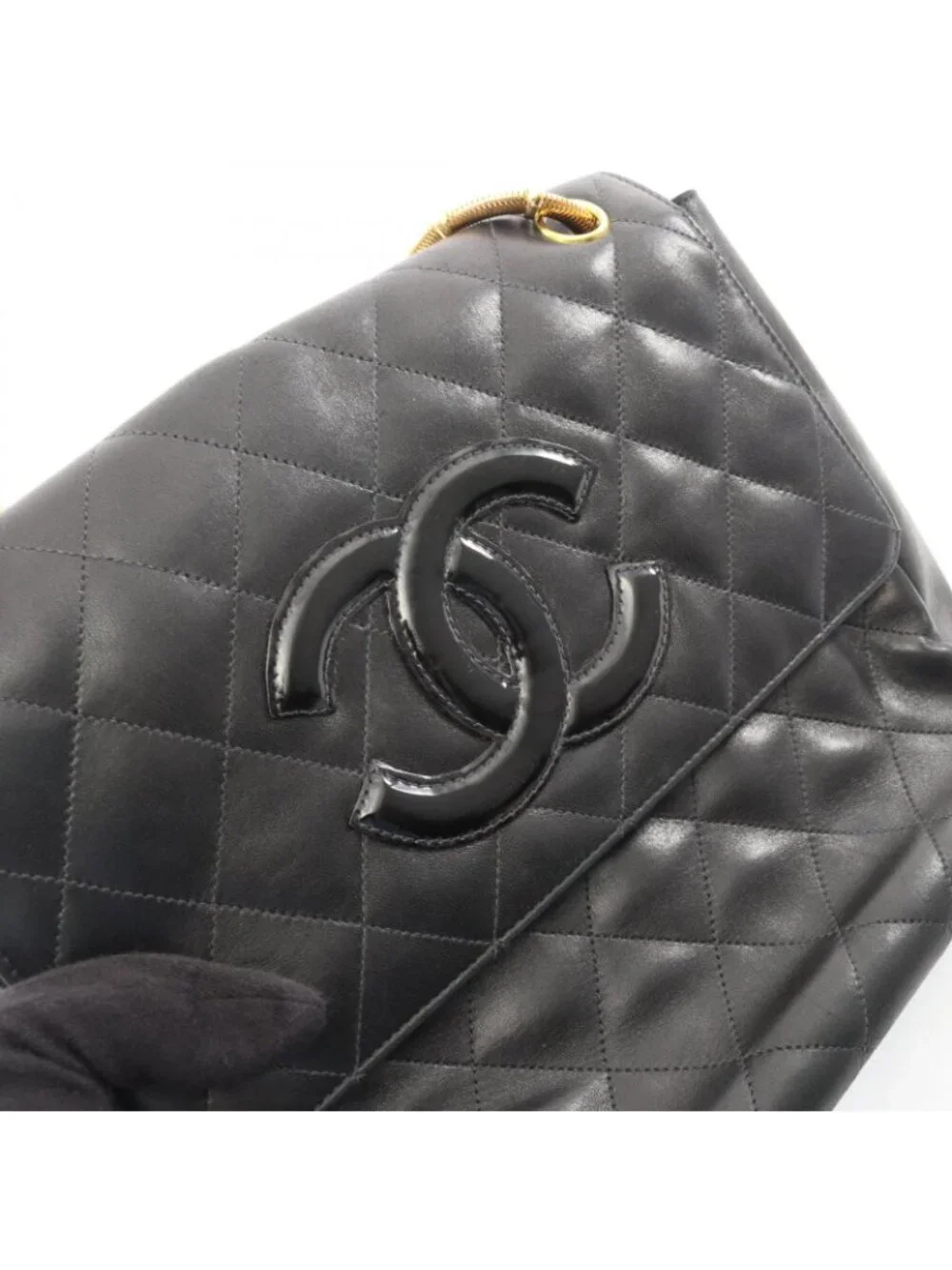 Chanel Shoulder Bag Quilted Black Lambskin CC Logo Snake Chain